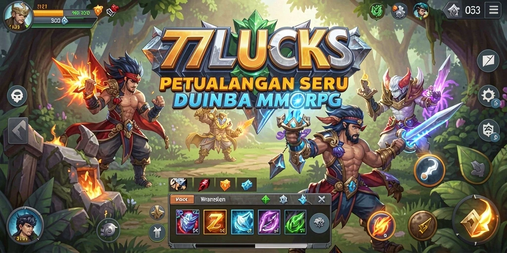 Tangkapan layar utama menunjukkan aksi seru gameplay MMORPG di 77LUCKS.
