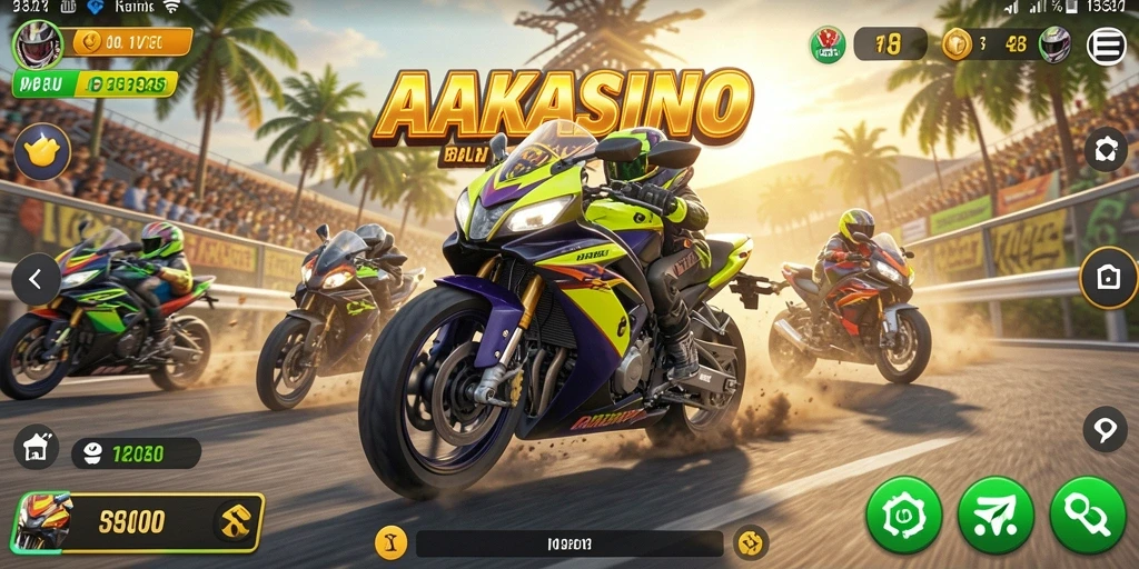 Gameplay AAKASINO yang mendebarkan dengan berbagai motor balap.