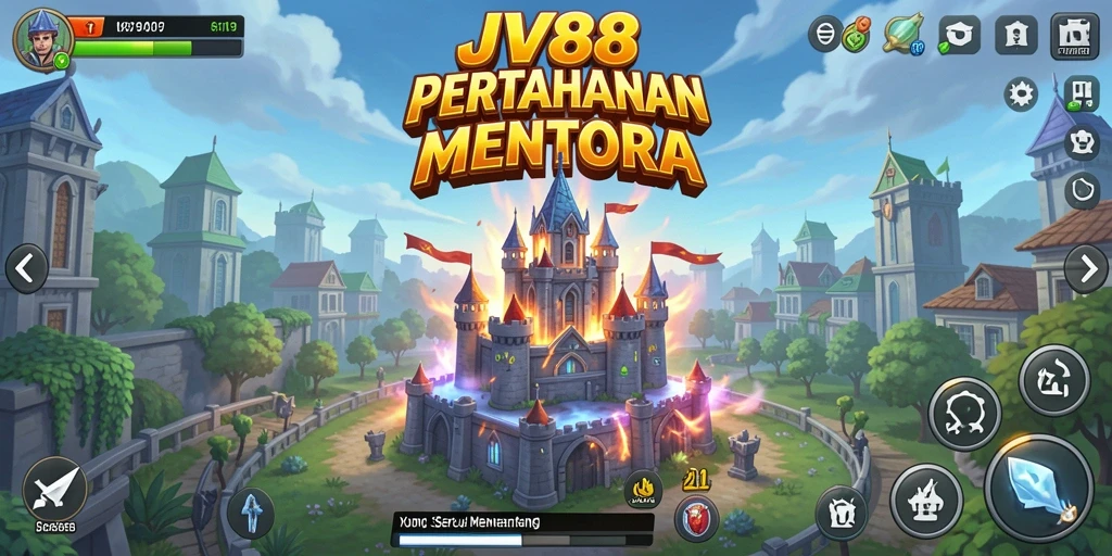Screenshot gameplay menunjukkan pertarungan menegangkan di JV88 dengan menara strategis.