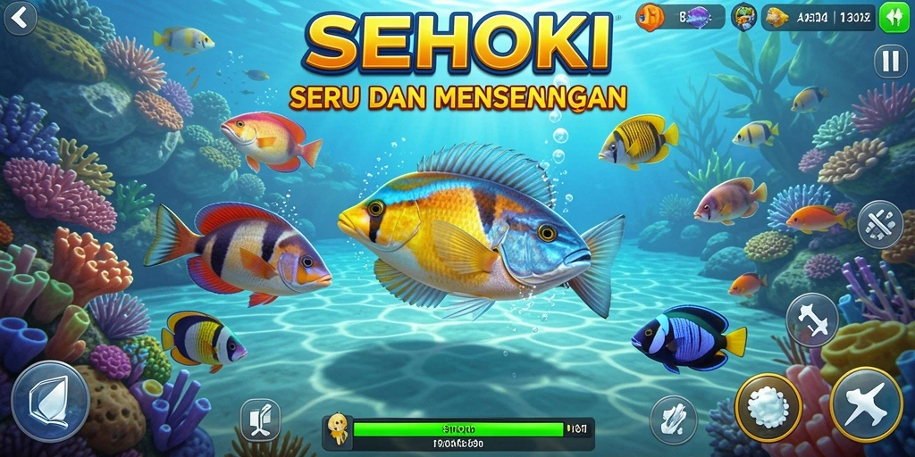 Tampilan seru gameplay Tembak Ikan SEHOKI saat menembak ikan.